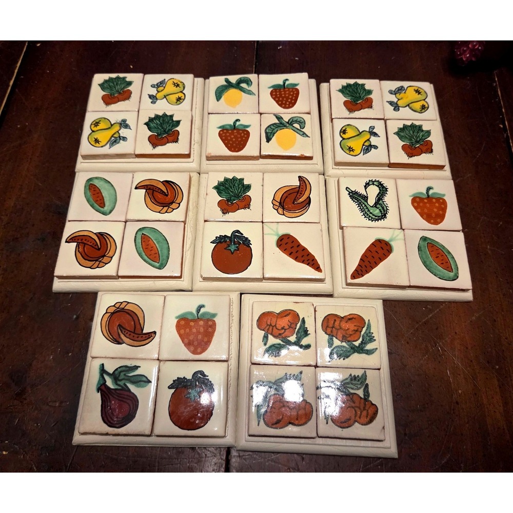 Vintage Hand Painted Ceramic Tile Coaster Fruit Vegetable Folk Art Your Choice